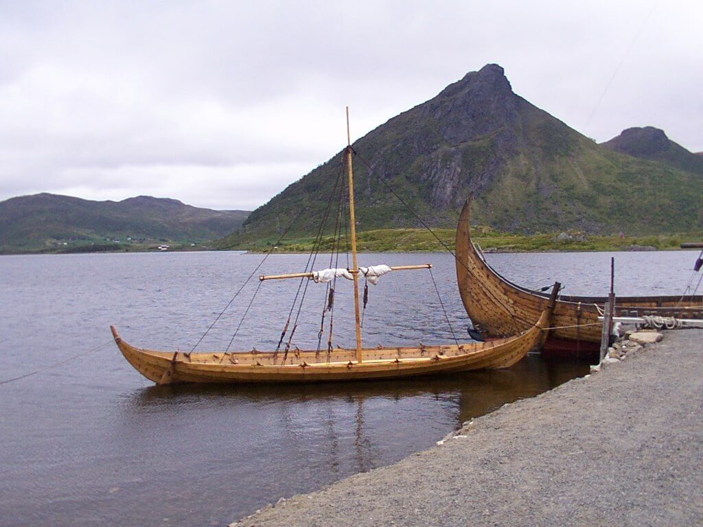 Viking Ship at the Viking Museum; tourist attraction in Lofoten.