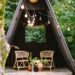 Scandinavian outdoor furniture inside a tent