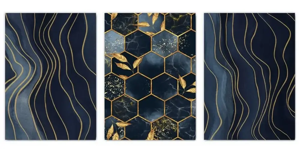 169 170 0 Abstract Blue and Gold Print Set of 3.jpg e1680359939450 Invest in Beautiful Scandinavian Wall Art to Elevate Your Interior